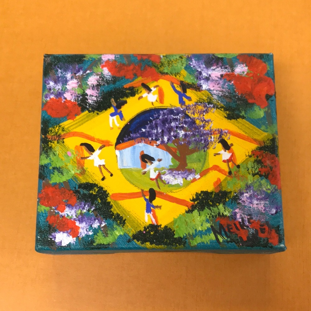 Painting of a Brazilian‎ Flag w/ a Quaresmeira Tree Signifying Eternal Happiness